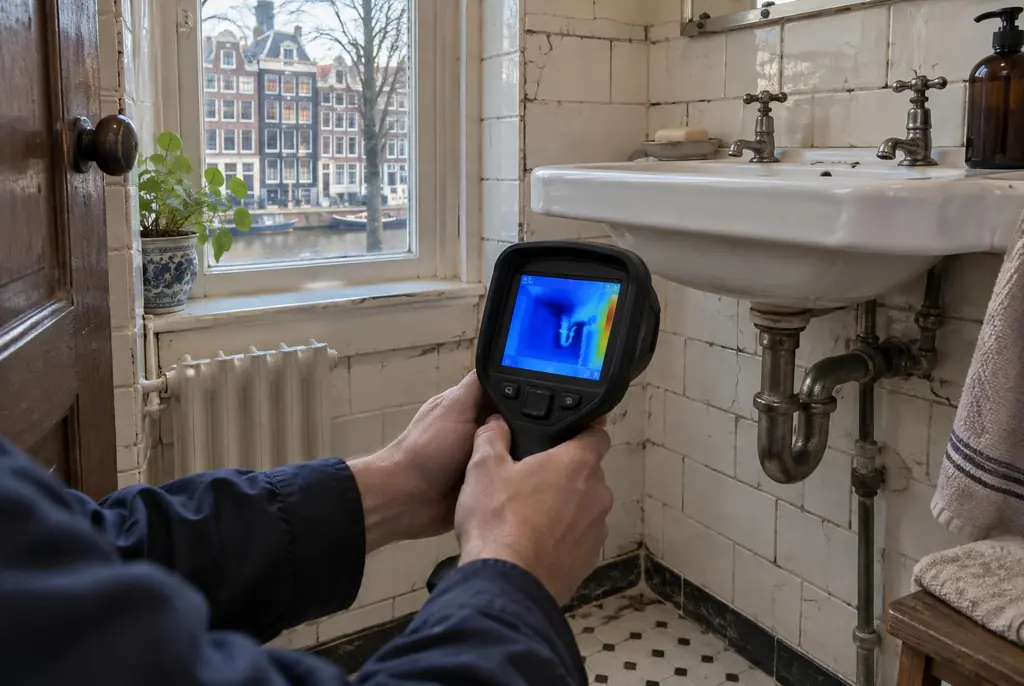 Lekdetectie Schiedam – badkamer met oude leidingen achter de tegels