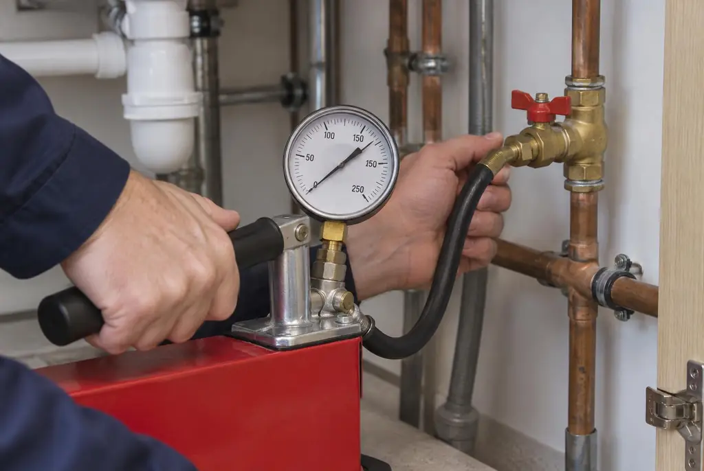 Lekdetectie Schiedam – druktest op een waterleiding met een manometer