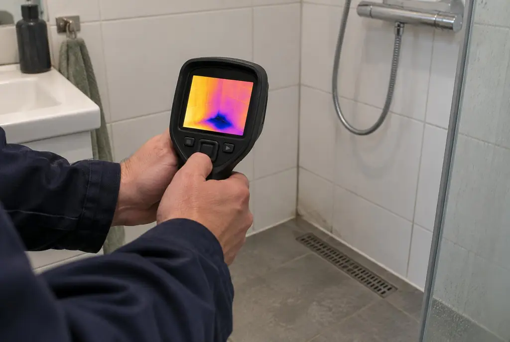 Lekdetectie Schiedam – lekdetectiespecialist met warmtebeeldcamera in een badkamer
